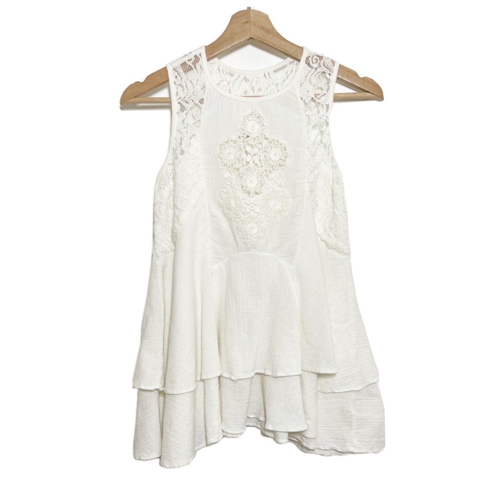 Free People Tiered Asymmetric Tank Top Lace White Sz XS